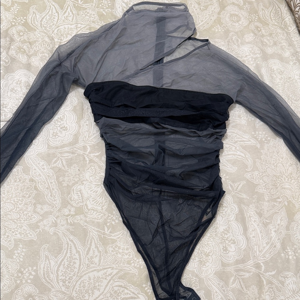 Fashion Nova Black Sheer Mesh Long Sleeve Bodysuit